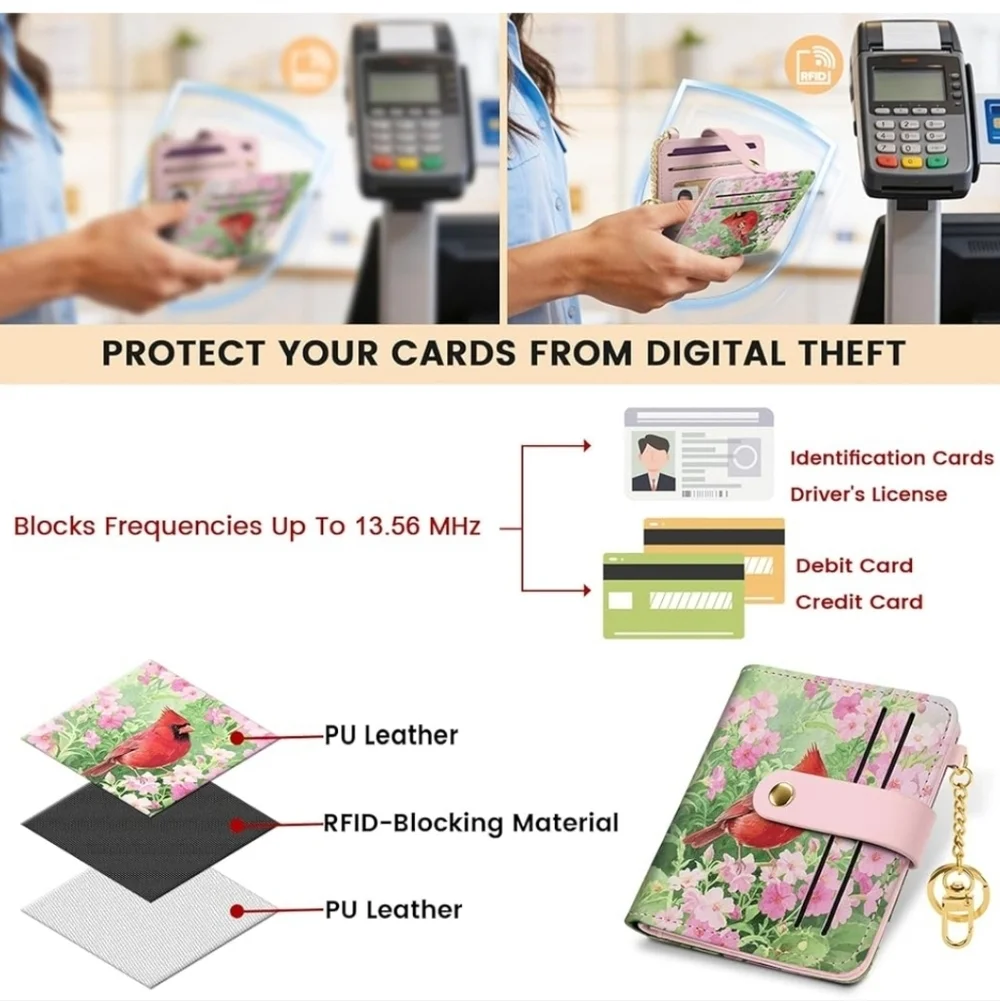 Floral Bird Print Wallet with Pink Accents
